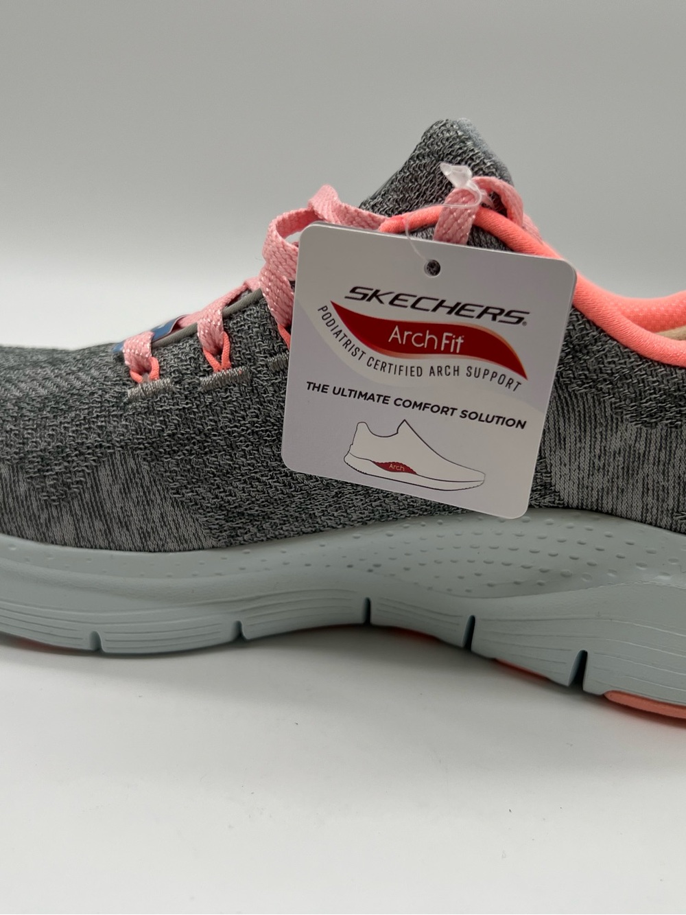 Skechers Women's Gray and Pink Slip-On Knit Sneakers - Picture 3 of 6